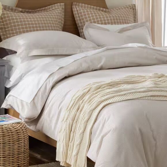 New The Company Store Sheet Set Stripe Yarn Dyed Percale Tan Stripe, Twin XL - Picture 5 of 10